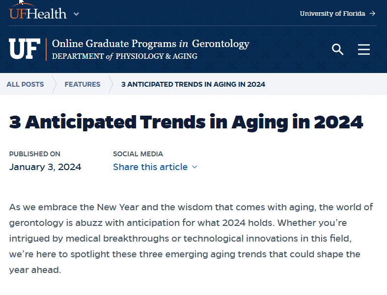 The University of Florida Predicts Three Growing Trends for the Elderly in 2024