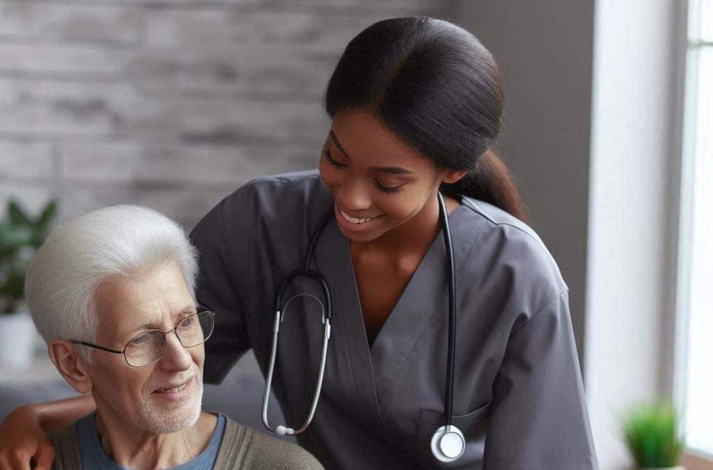 A Homecare Alternatives In-Home Certified Nursing Assistant Caregiver Comfort and Encourages a Senior Citizen in Gainesville Florida